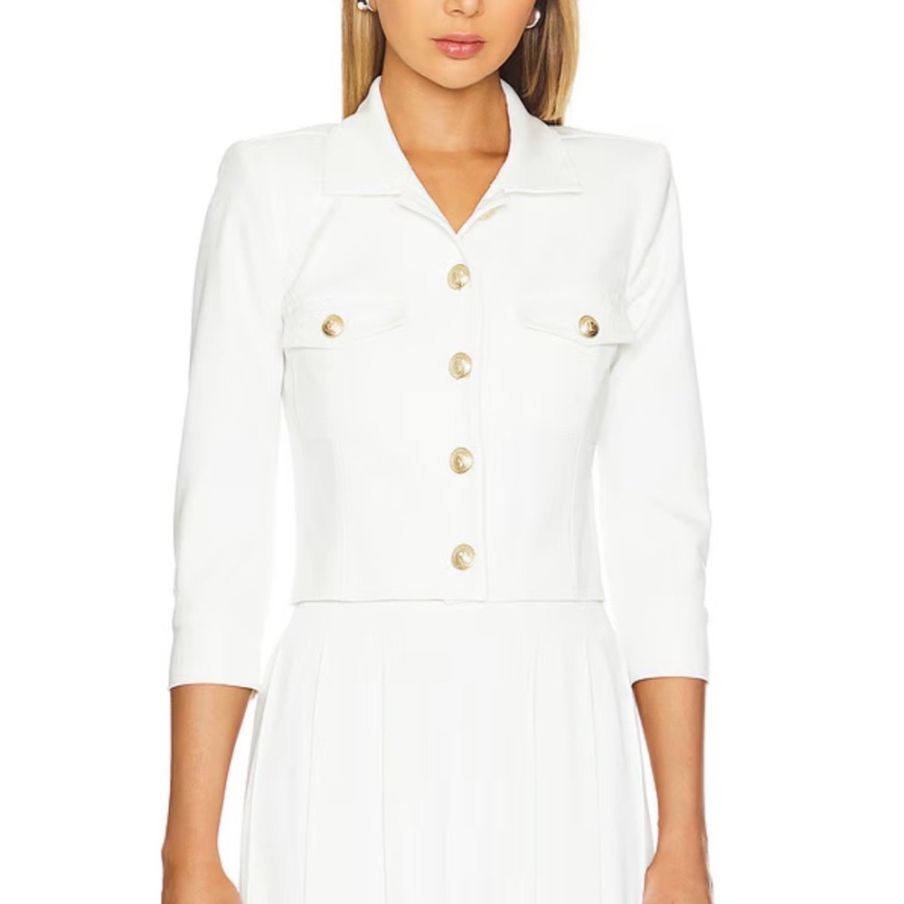 L’AGENCE NWT White Kumi cropped fitted jacket with Gold Buttons